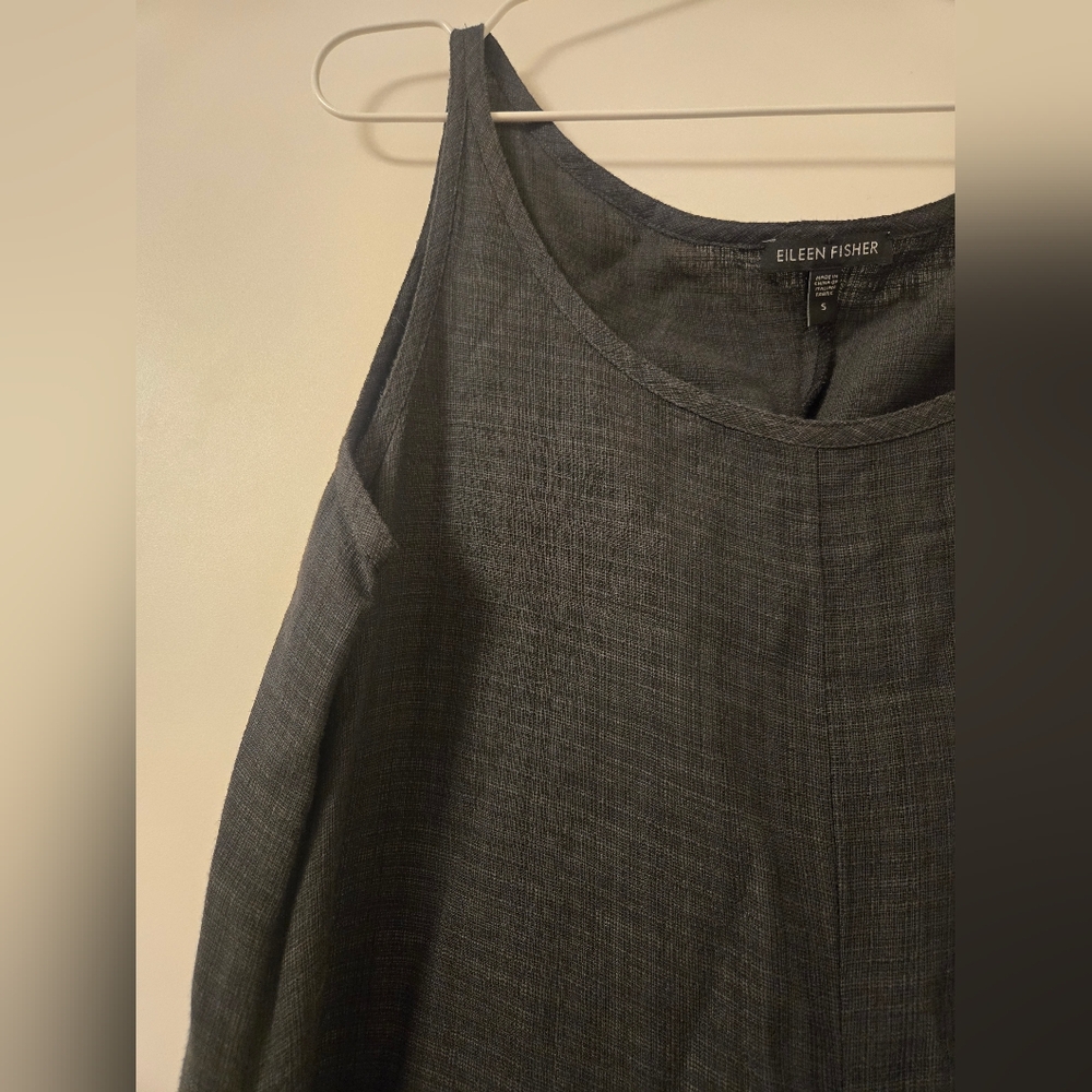 Eileen Fisher Black Linen Aline Tank Dress - Picture 5 of 10